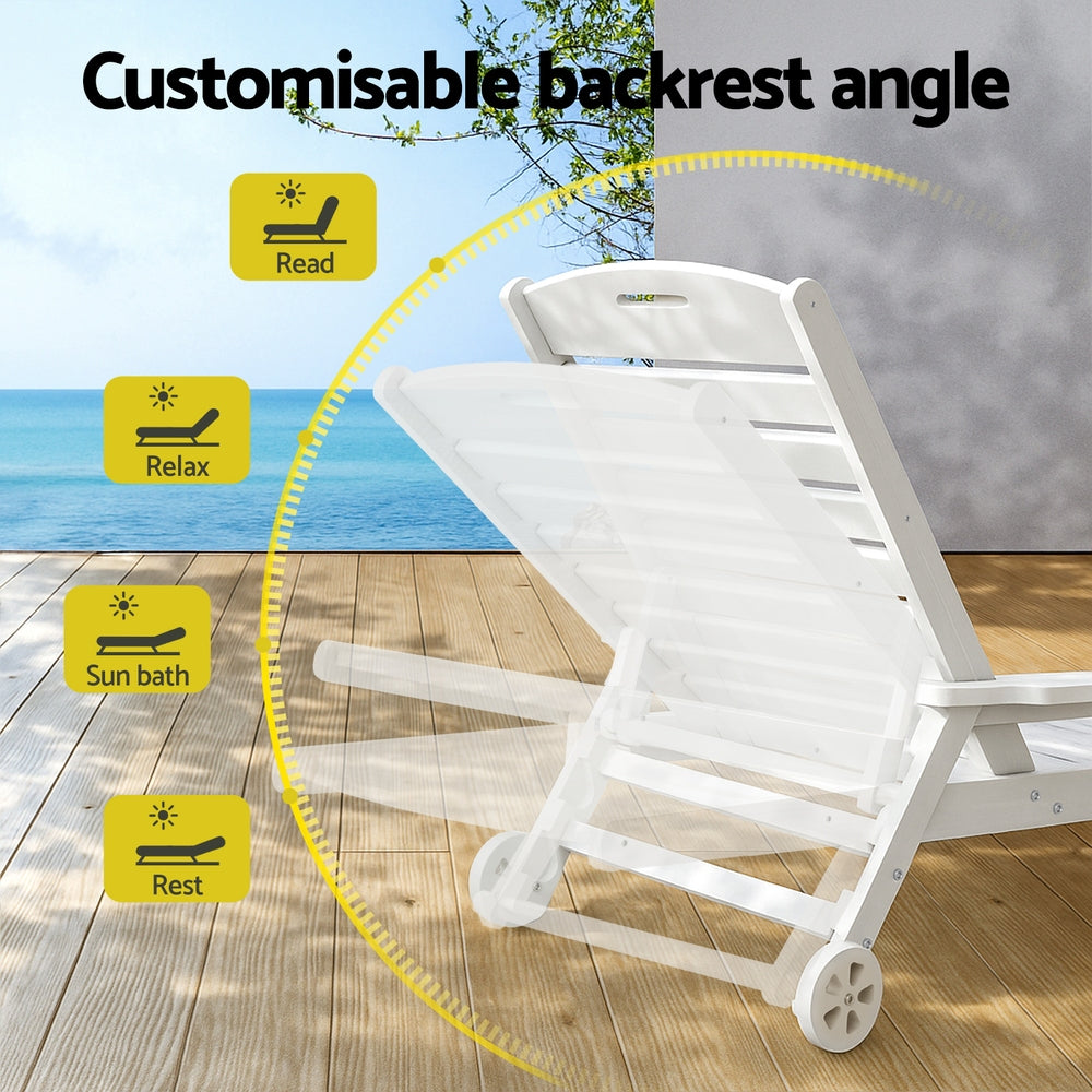 Gardeon Sun Lounge Lounger Beach Chair HDPE Patio Outdoor Furniture with Wheels White-Furniture > Outdoor > Outdoor Chairs-PEROZ Accessories