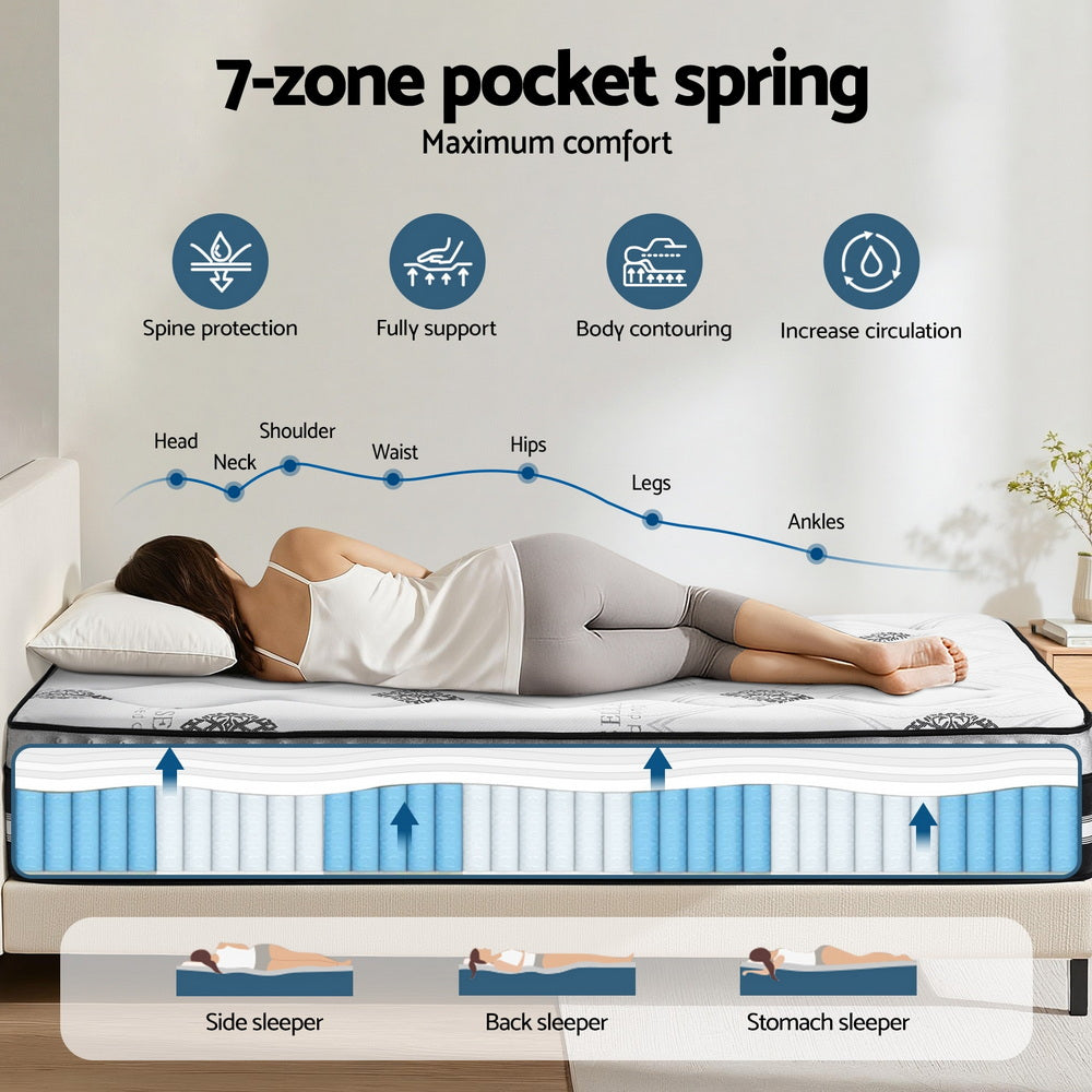 Giselle Bedding Double Mattress 35cm Bed in a Box Pocket Spring Gel Memory Foam-Furniture > Mattresses > Double Mattress-PEROZ Accessories