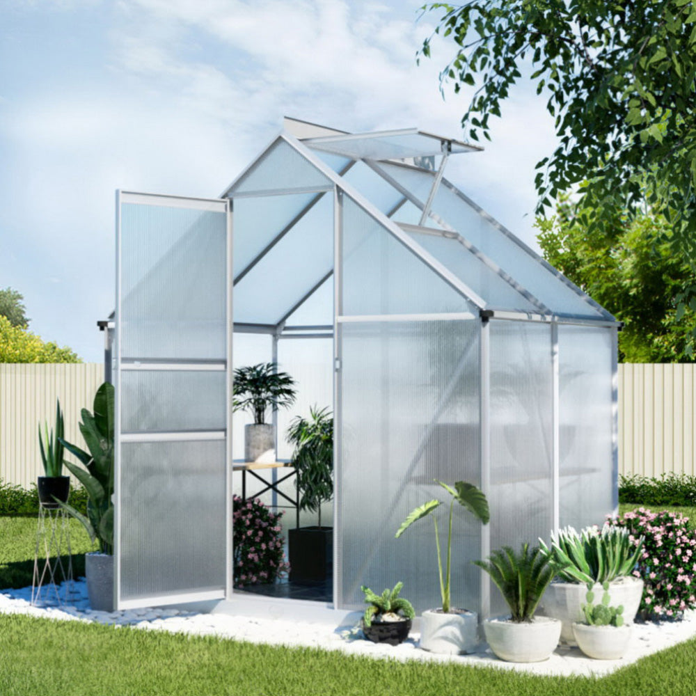 Green Fingers Greenhouse Aluminium Polycarbonate Premium Garden Storage Shed 1.3Mx1.9Mx2.0M-Home & Garden > Greenhouses > Greenhouses & Accessories-PEROZ Accessories