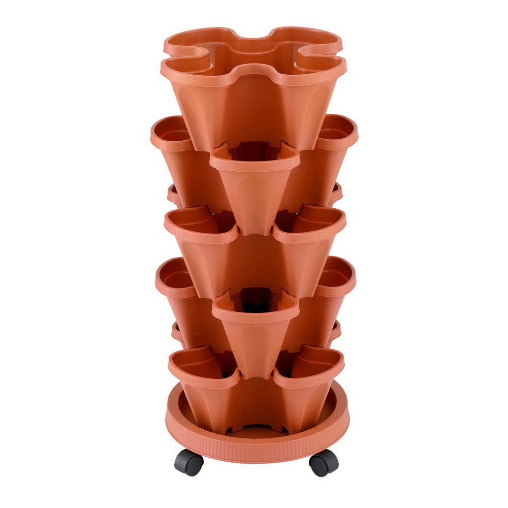 Green Fingers Raised Garden Bed 5 Tier Vertical Garden Brick Red Strawberry Stackable Planters Herbs Petunias-Home & Garden > Garden Beds > Garden Beds & Planters-PEROZ Accessories