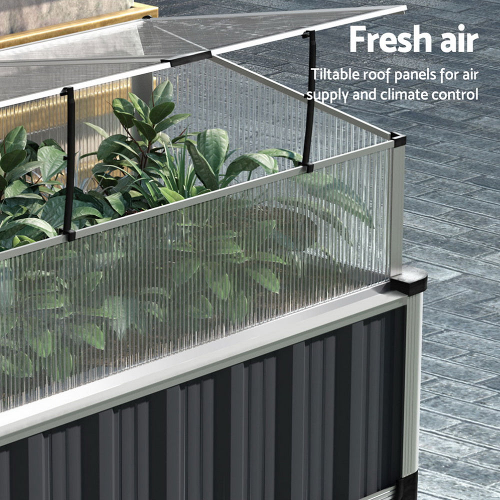 Green Fingers Raised Garden Bed x2 80x49x74cm Greenhouse Planter Box Galvanised Herb-Home & Garden > Garden Beds > Garden Beds & Planters-PEROZ Accessories