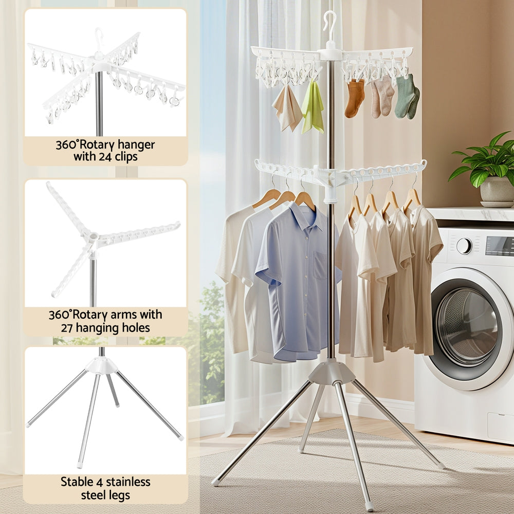 Artiss Clothes Rack Airer 2 Tier Rotatable Hanger Foldable-Furniture > Living Room > Coat Racks-PEROZ Accessories