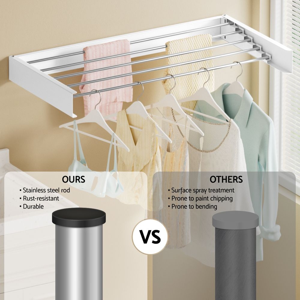 Artiss Clothes Rack Wall Mounted Airer Foldable White-Furniture > Living Room > Coat Racks-PEROZ Accessories