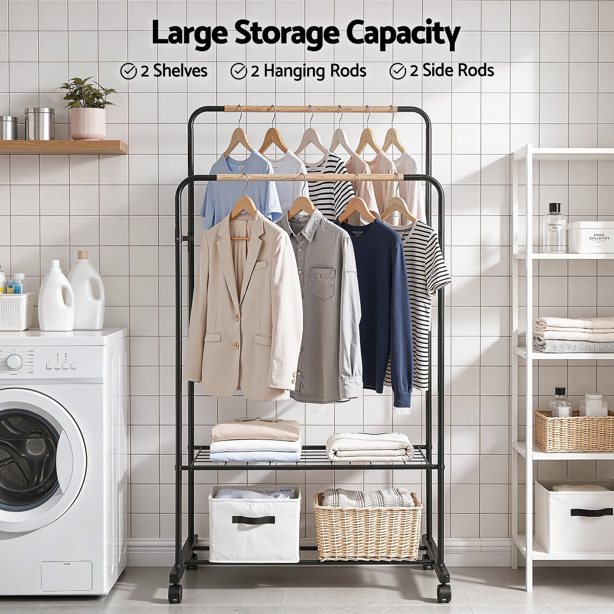 Artiss Clothes Rack Double Rod Airer Rail Coat Stand Hanger Storage Shelf-Furniture > Living Room > Coat Racks-PEROZ Accessories