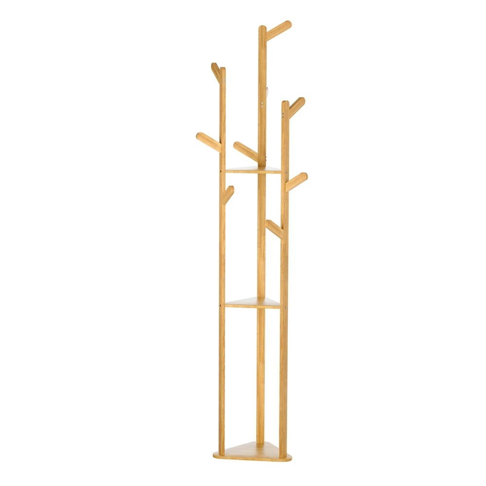 Artiss Clothes Rack Coat Stand 9 Hooks Tree Shelf Bamboo-Furniture > Bedroom-PEROZ Accessories