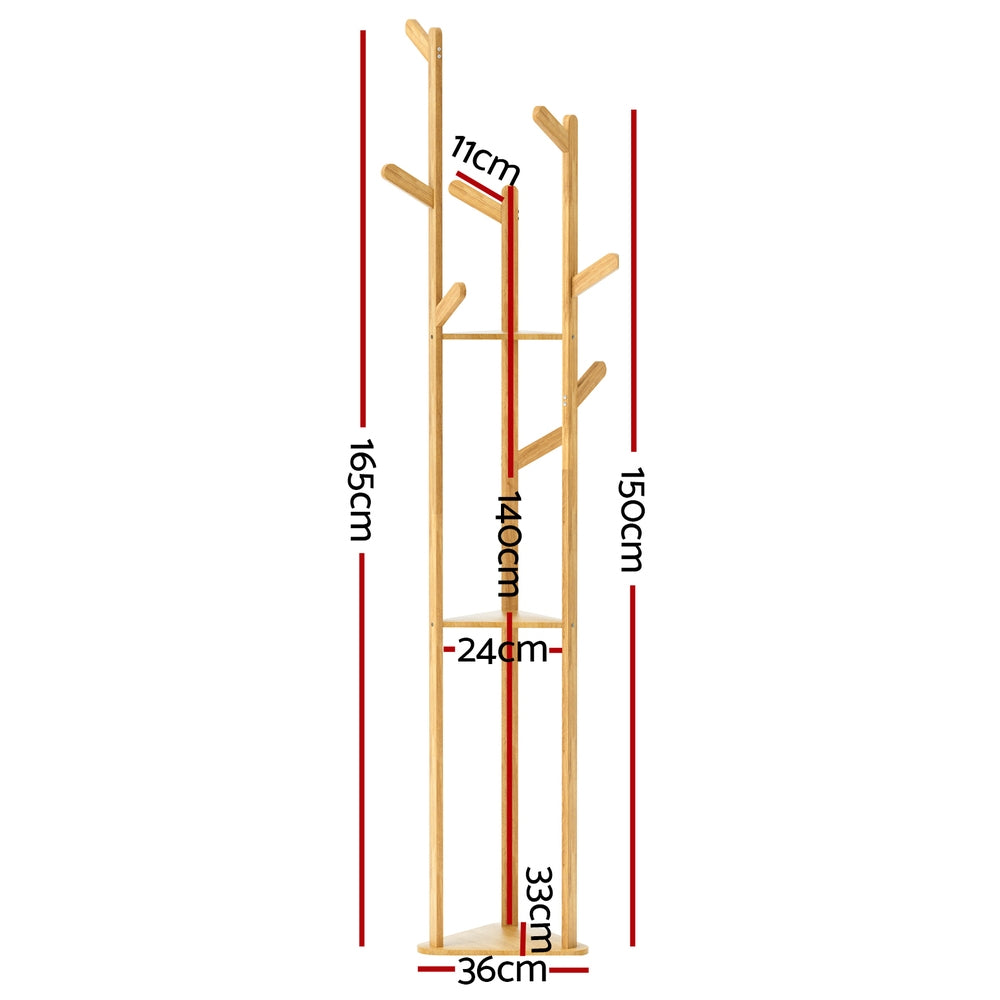 Artiss Clothes Rack Coat Stand 9 Hooks Tree Shelf Bamboo-Furniture > Bedroom-PEROZ Accessories