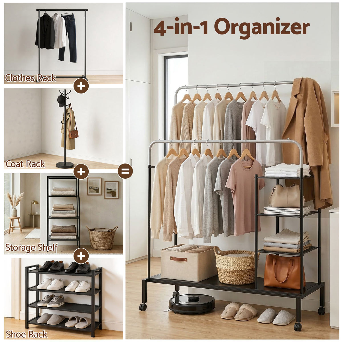 Artiss Clothes Rack Double Rod Airer Rail Coat Stand Hanger Storage Shelf-Furniture > Living Room > Coat Racks-PEROZ Accessories