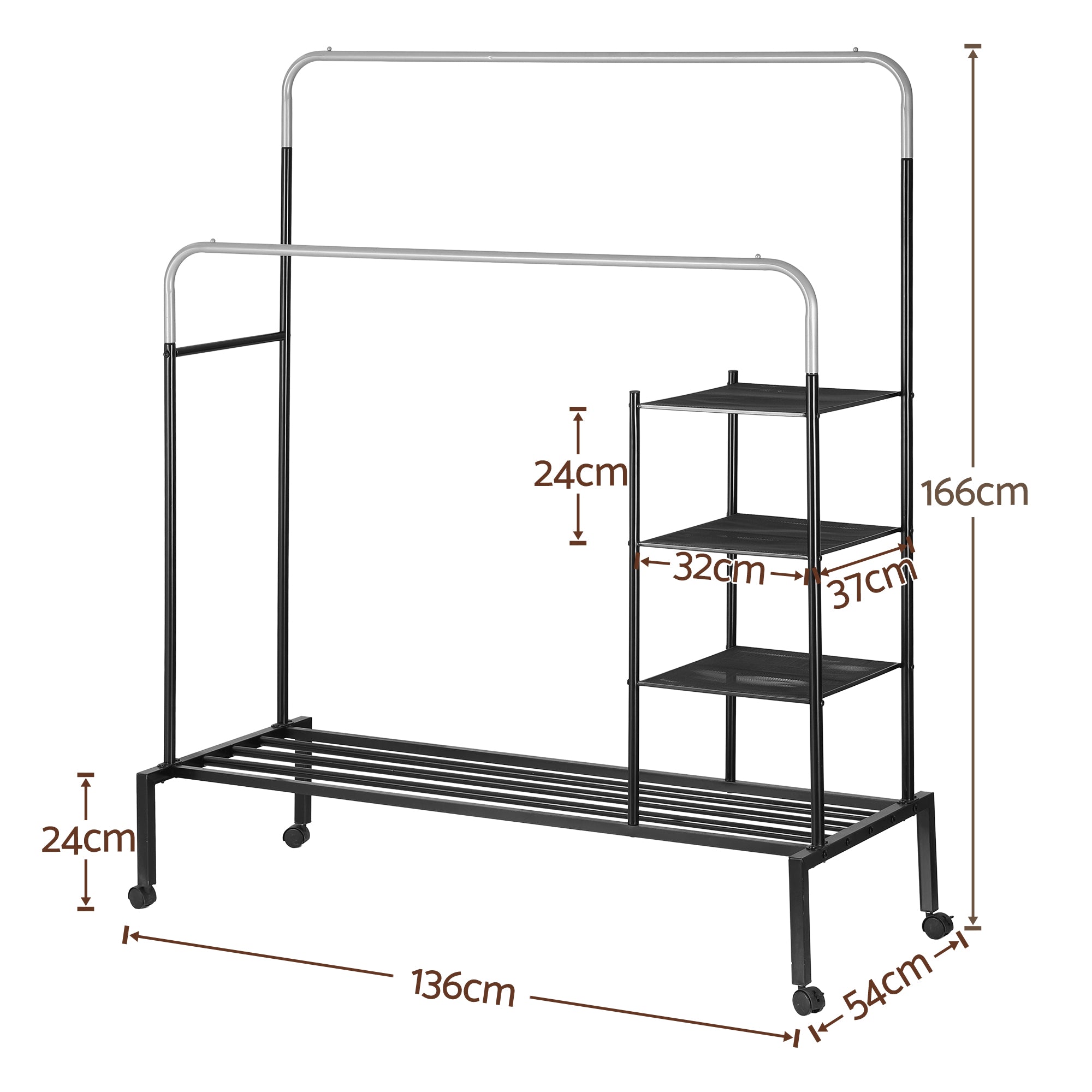Artiss Clothes Rack Double Rod Airer Rail Coat Stand Hanger Storage Shelf-Furniture > Living Room > Coat Racks-PEROZ Accessories