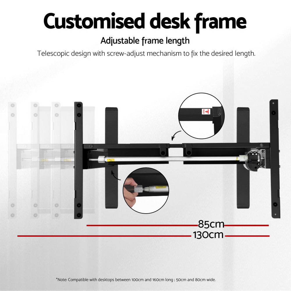 Artiss Electric Standing Desk Frame Only Height Adjustable 70KG Load Black-Office Desks-PEROZ Accessories