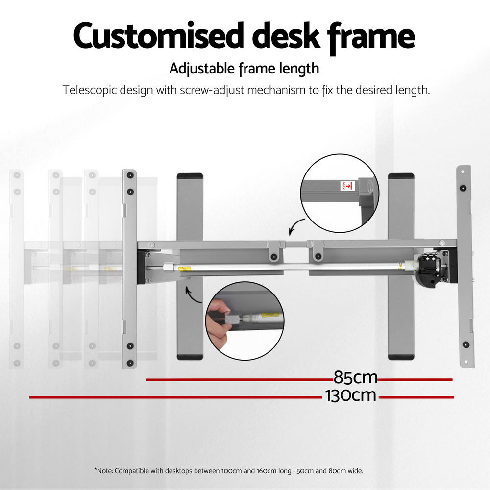 Artiss Electric Standing Desk Frame Only Height Adjustable 70KG Load Grey-Office Desks-PEROZ Accessories