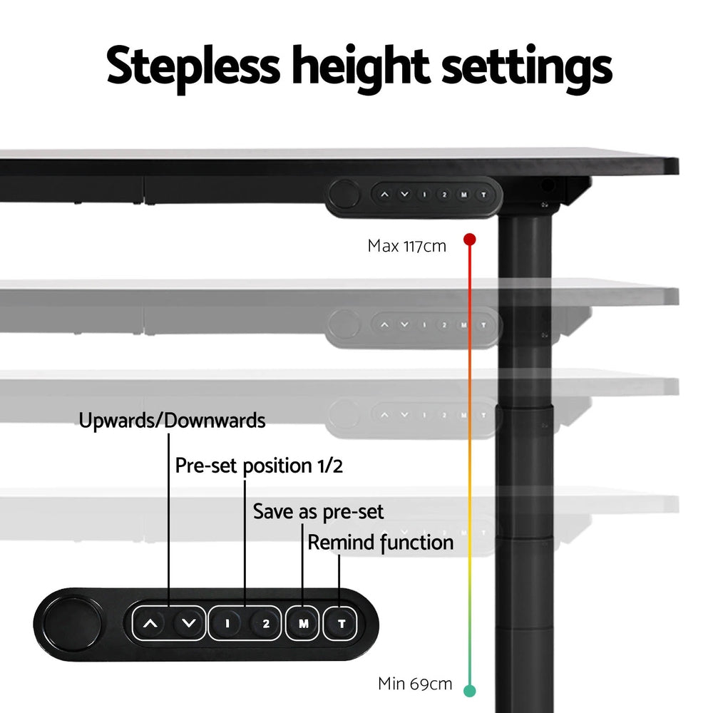Artiss Standing Desk Frame Only Dual Motor Motorised Adjustable 125KG Load Black-Furniture > Office > Desks-PEROZ Accessories