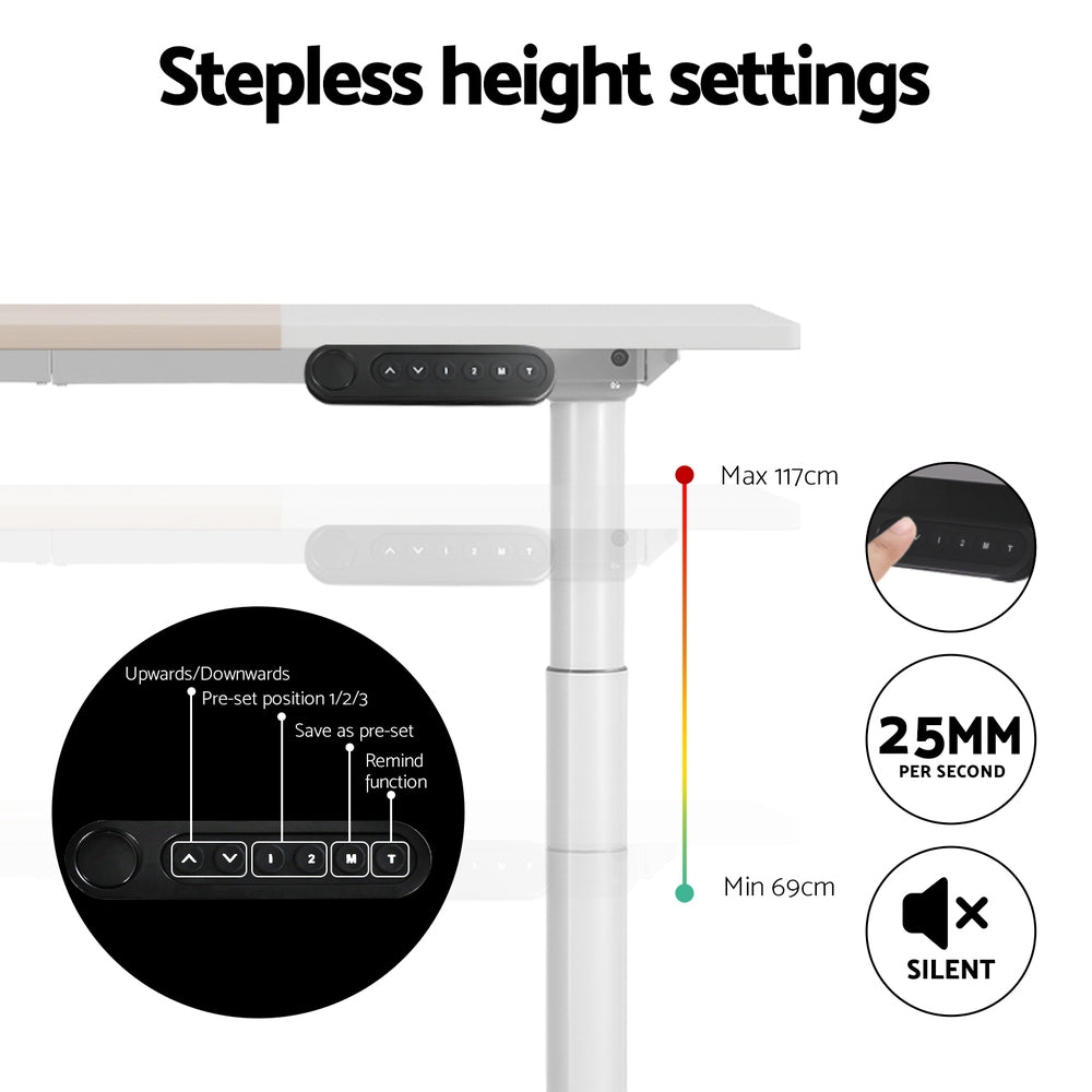Artiss Standing Desk Motorised Electric Dual Motor 140CM White Pine-Furniture > Office-PEROZ Accessories