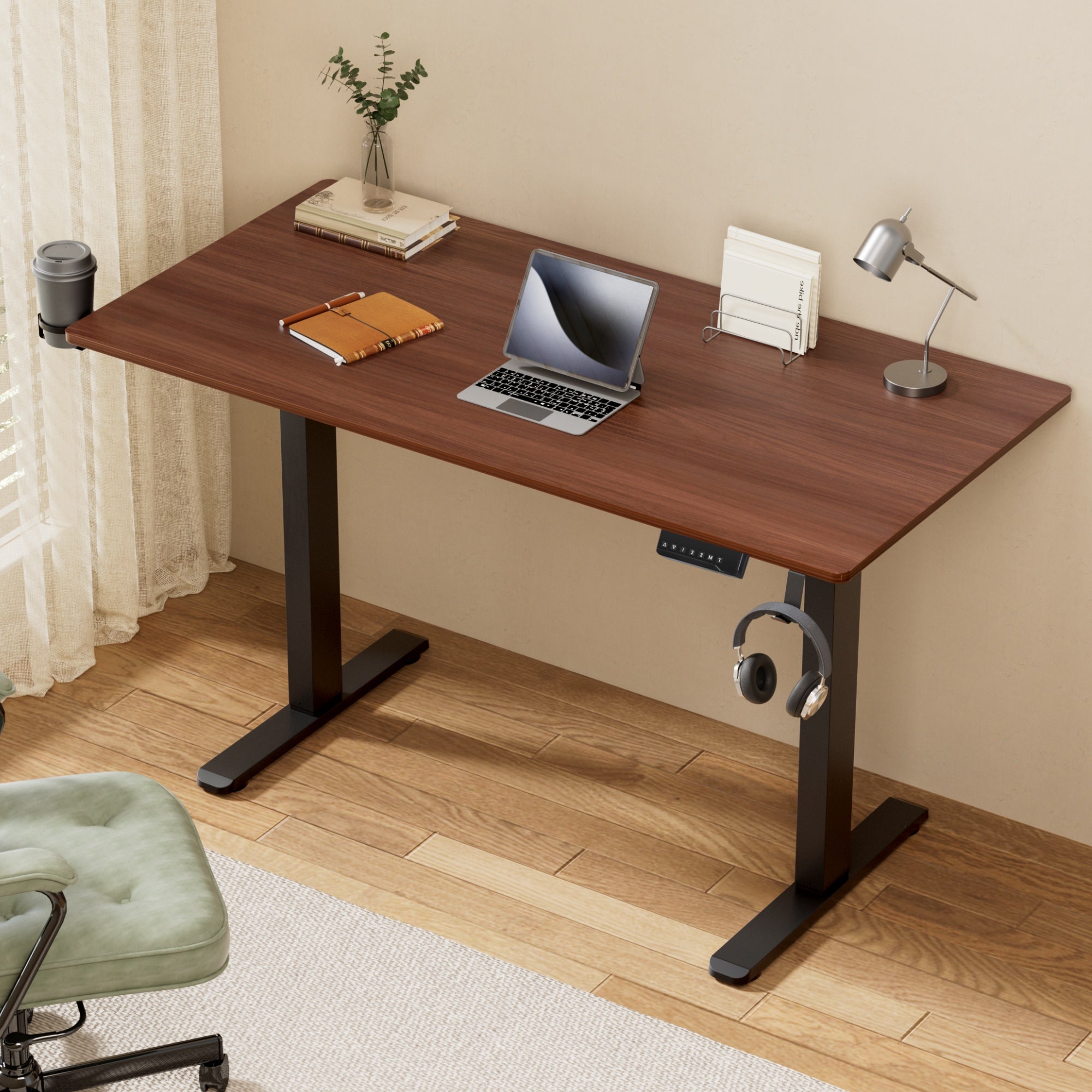 Artiss Standing Desk Motorised Dual Motor Electric Walnut 140CM-Furniture > Office > Desks-PEROZ Accessories