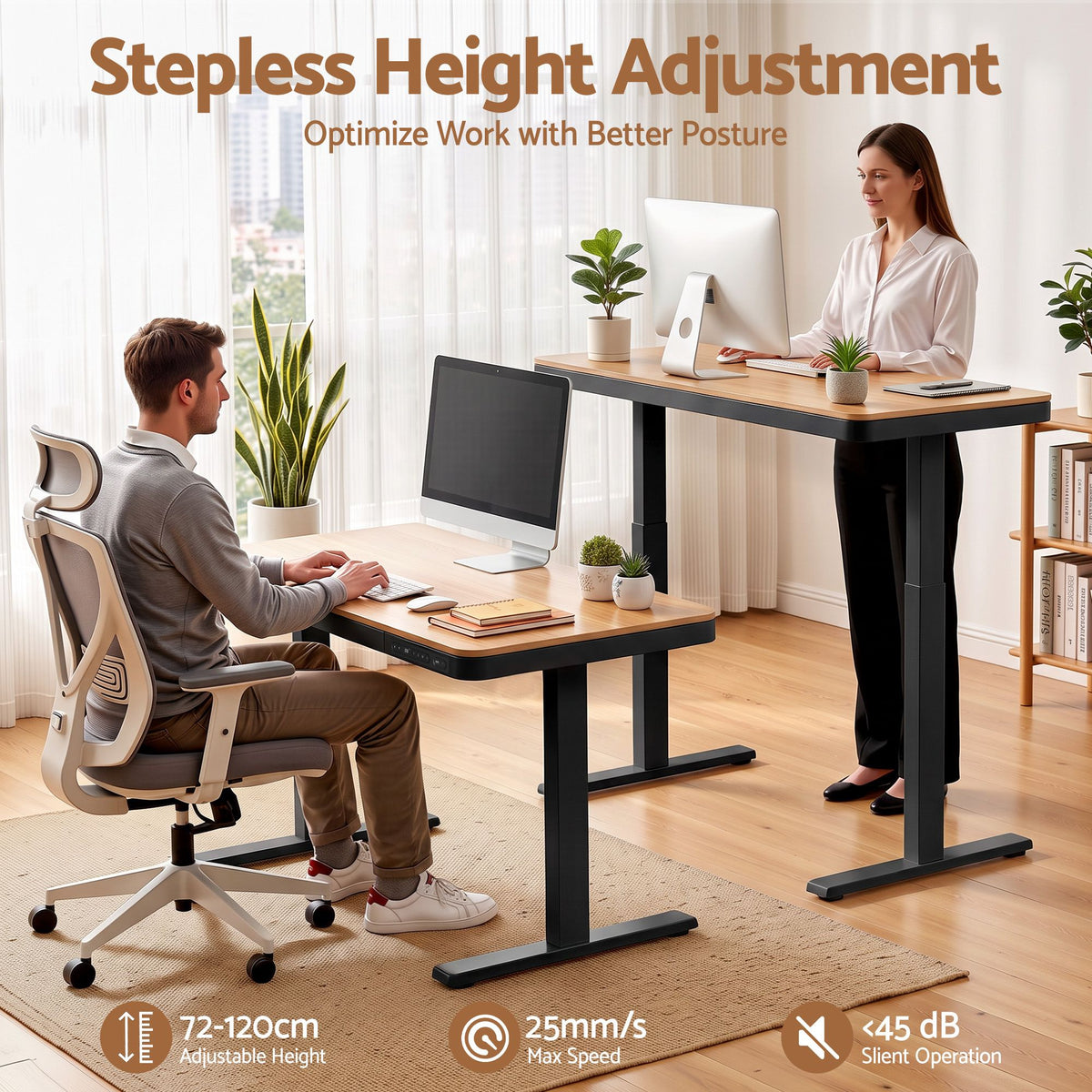 Artiss Motorised Standing Desk with Storage Drawer 120cm Wood Black-Furniture > Office > Desks-PEROZ Accessories