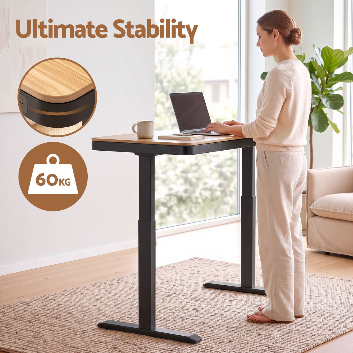 Artiss Motorised Standing Desk with Storage Drawer 120cm Wood Black-Furniture > Office > Desks-PEROZ Accessories