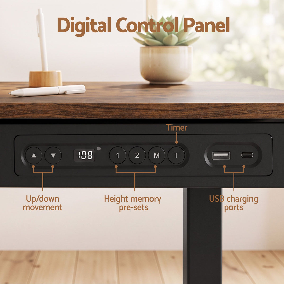 Artiss Motorised Standing Desk with Storage Drawer 120cm Rustic Brown-Furniture > Office > Desks-PEROZ Accessories