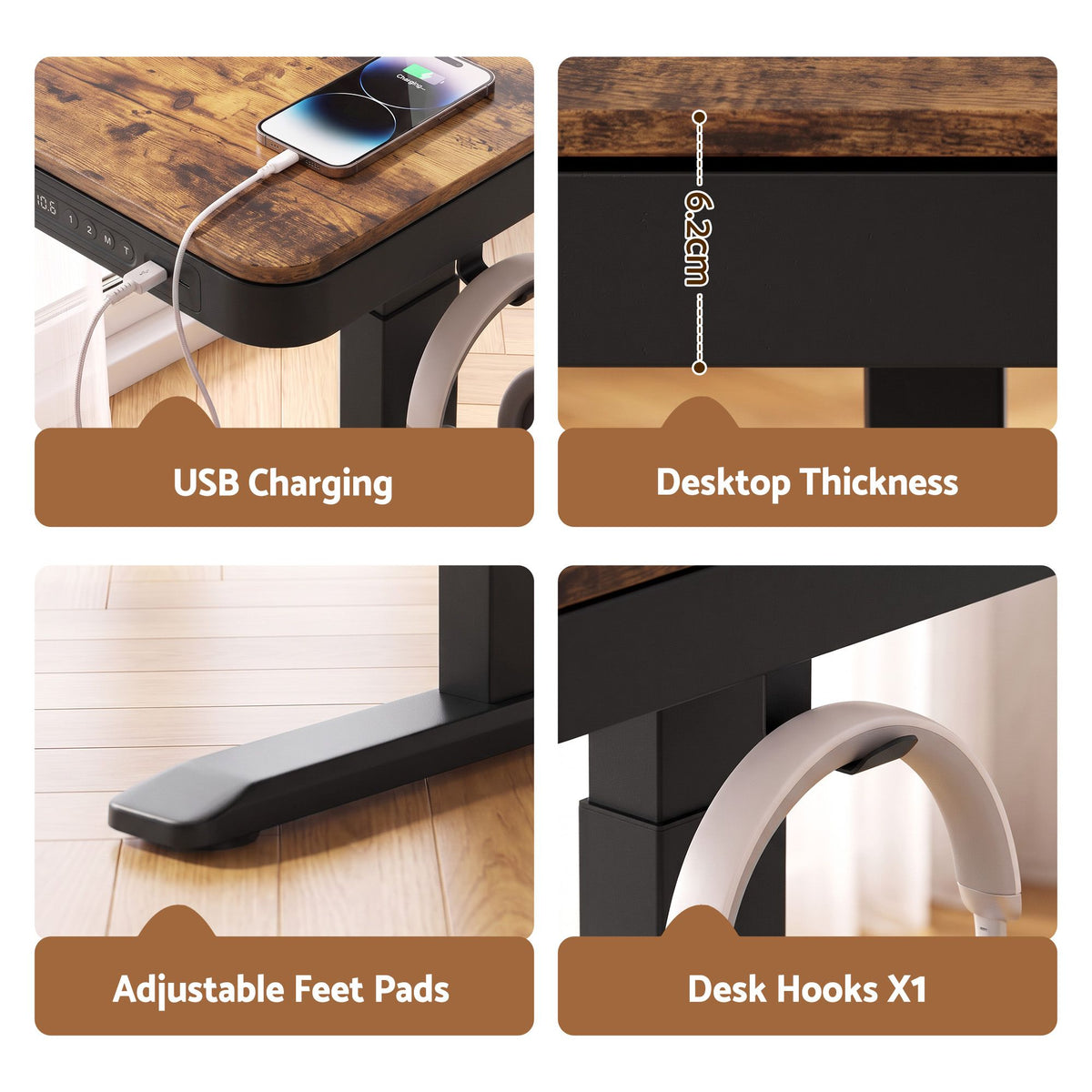 Artiss Motorised Standing Desk with Storage Drawer 120cm Rustic Brown-Furniture > Office > Desks-PEROZ Accessories