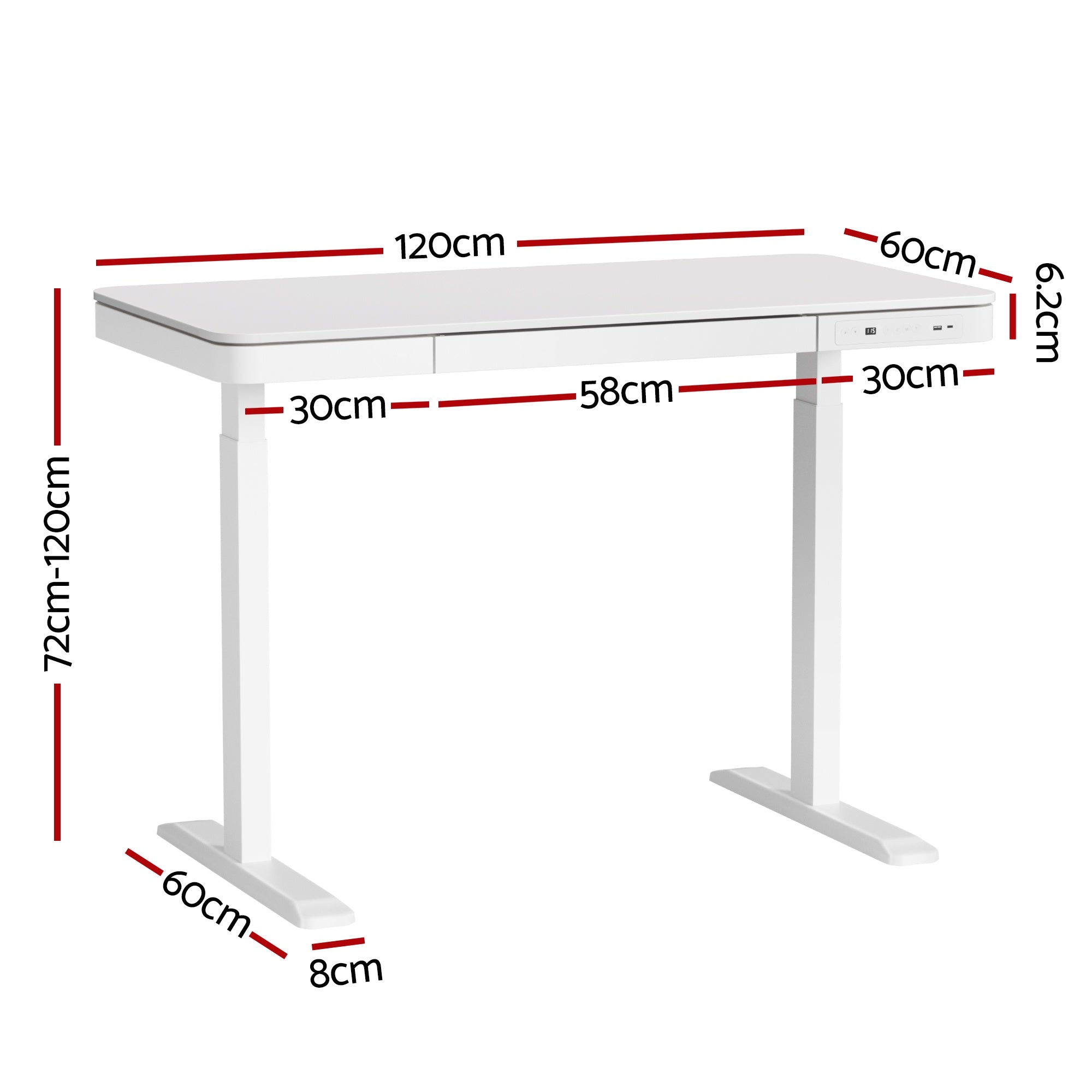 Artiss Standing Desk Motorised Electric Desks Drawer 120CM White-Furniture > Office > Desks-PEROZ Accessories