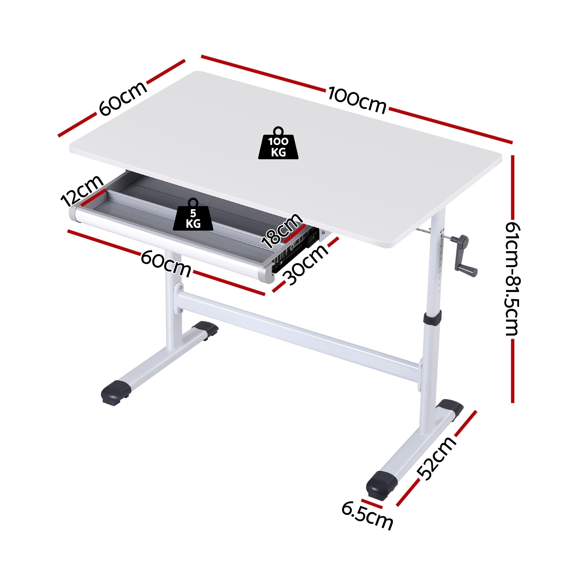 Artiss Manual Standing Desk Height Adjustable Workstation Computer Desks Study 100CM White-Furniture > Office > Desks-PEROZ Accessories