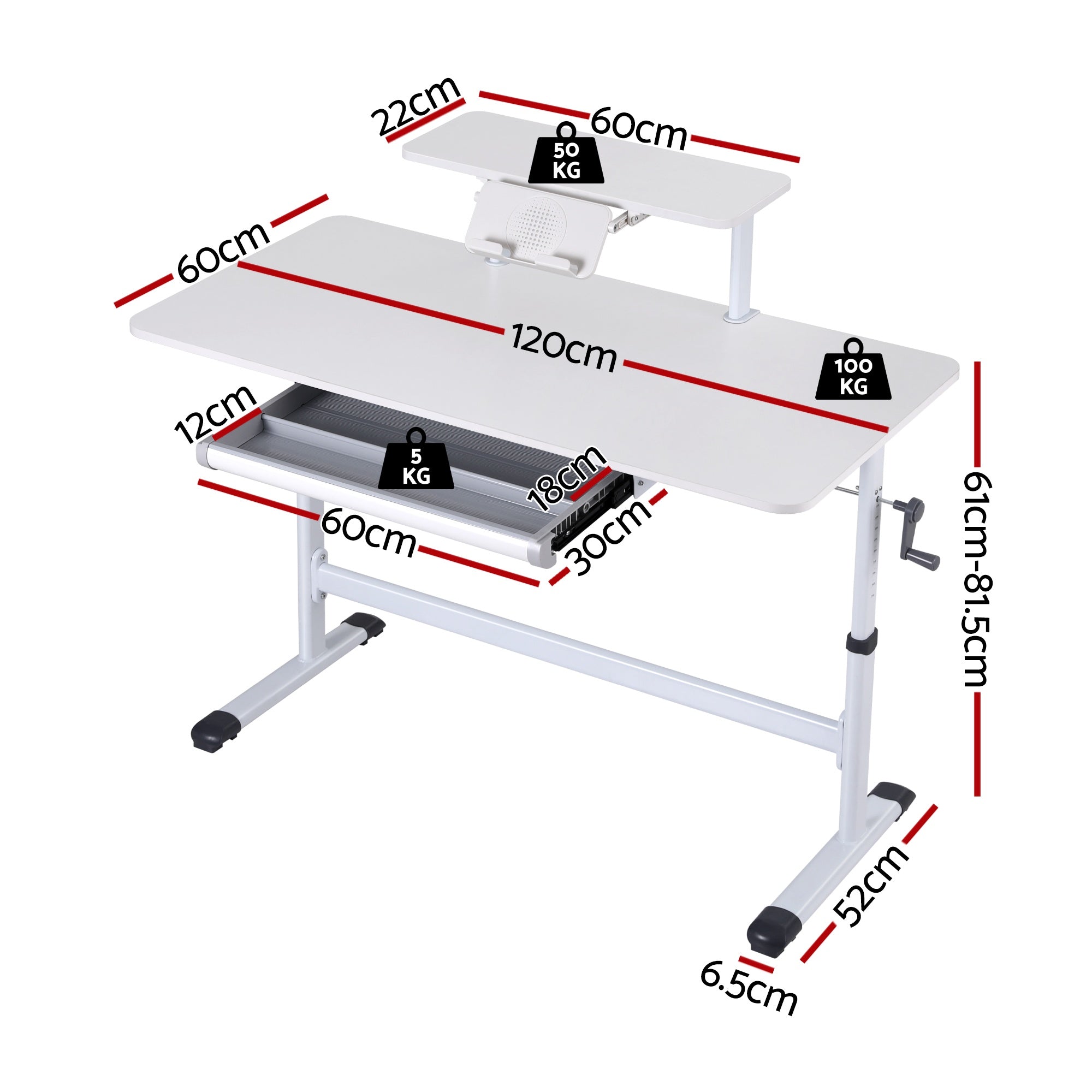 Artiss Manual Standing Desk Height Adjustable Workstation Computer Desks Study 120CM White-Furniture > Office > Desks-PEROZ Accessories