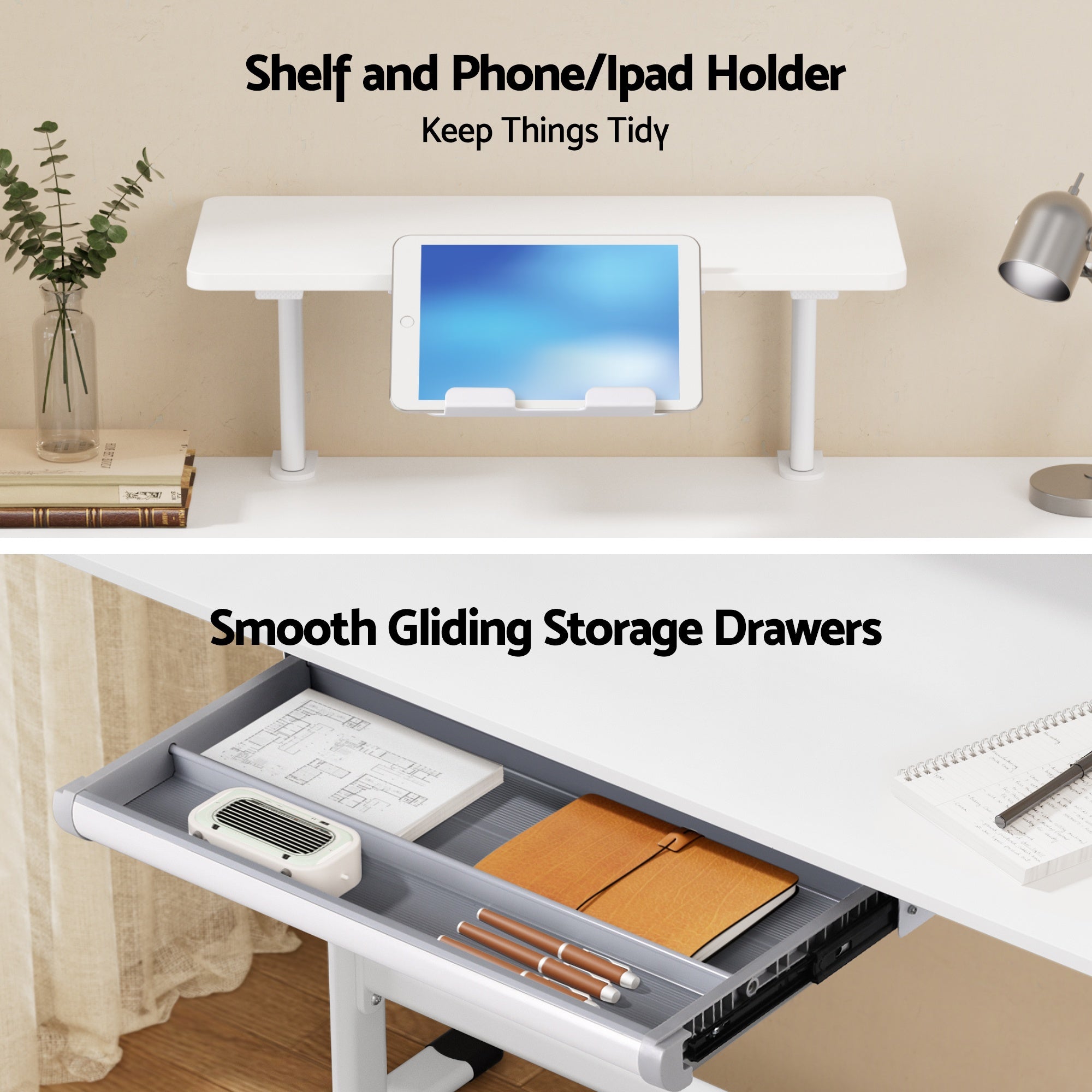 Artiss Manual Standing Desk Height Adjustable Workstation Computer Desks Study 120CM White-Furniture > Office > Desks-PEROZ Accessories