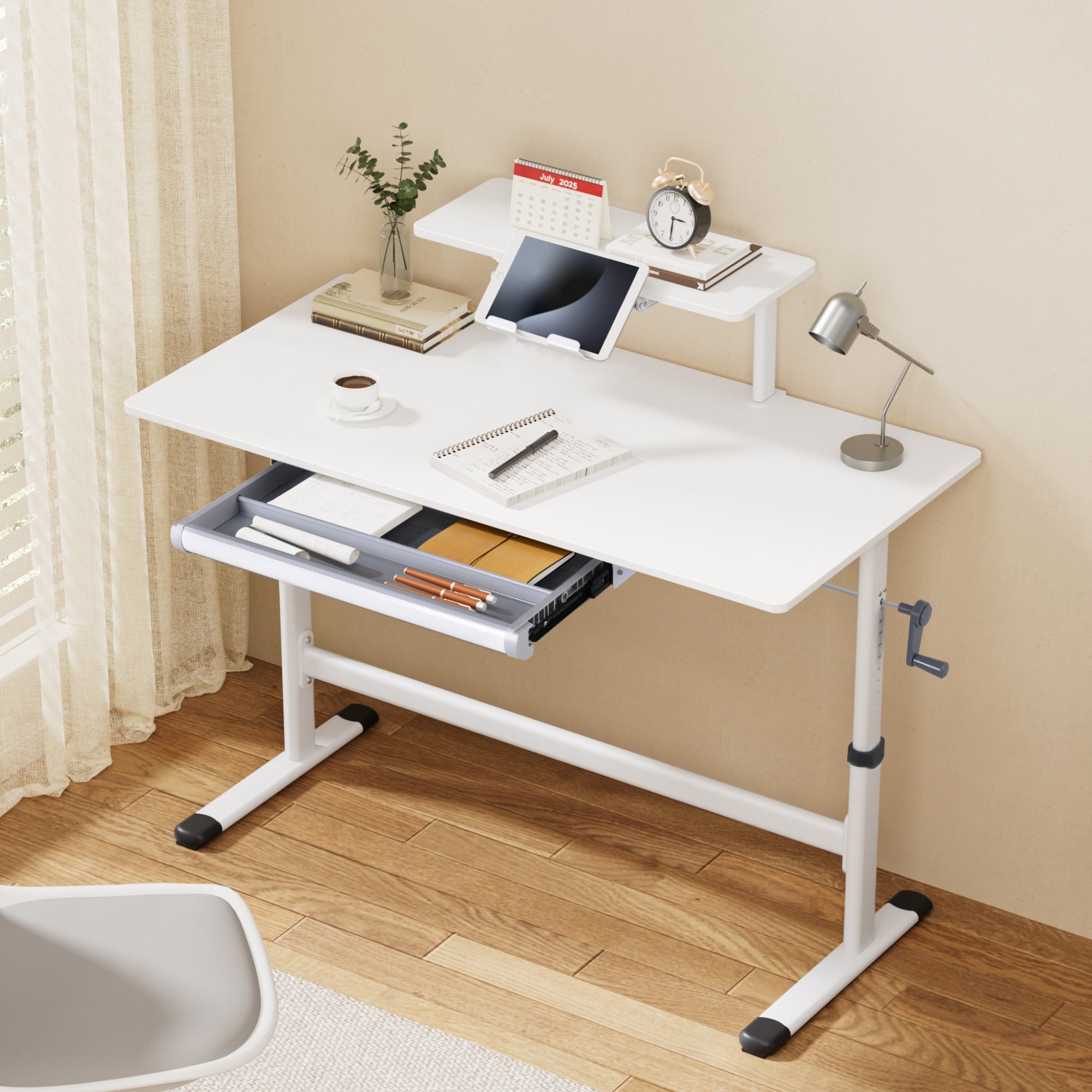 Artiss Manual Standing Desk Height Adjustable Workstation Computer Desks Study 120CM White-Furniture > Office > Desks-PEROZ Accessories