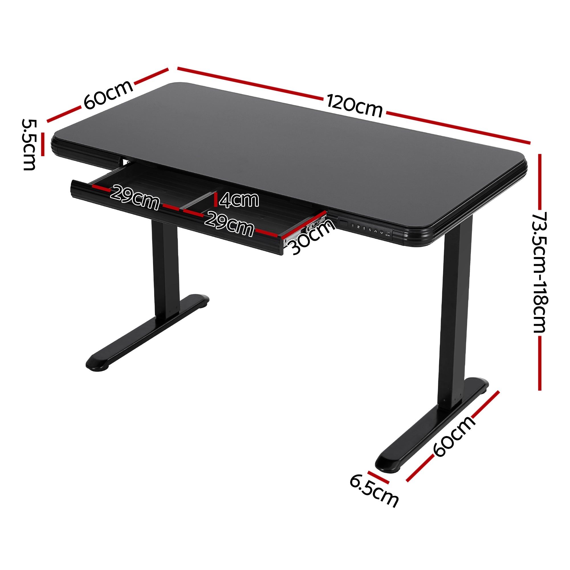 Artiss Electric Standing Desk Motorised Glass Top Black 120CM-Furniture > Office > Desks-PEROZ Accessories