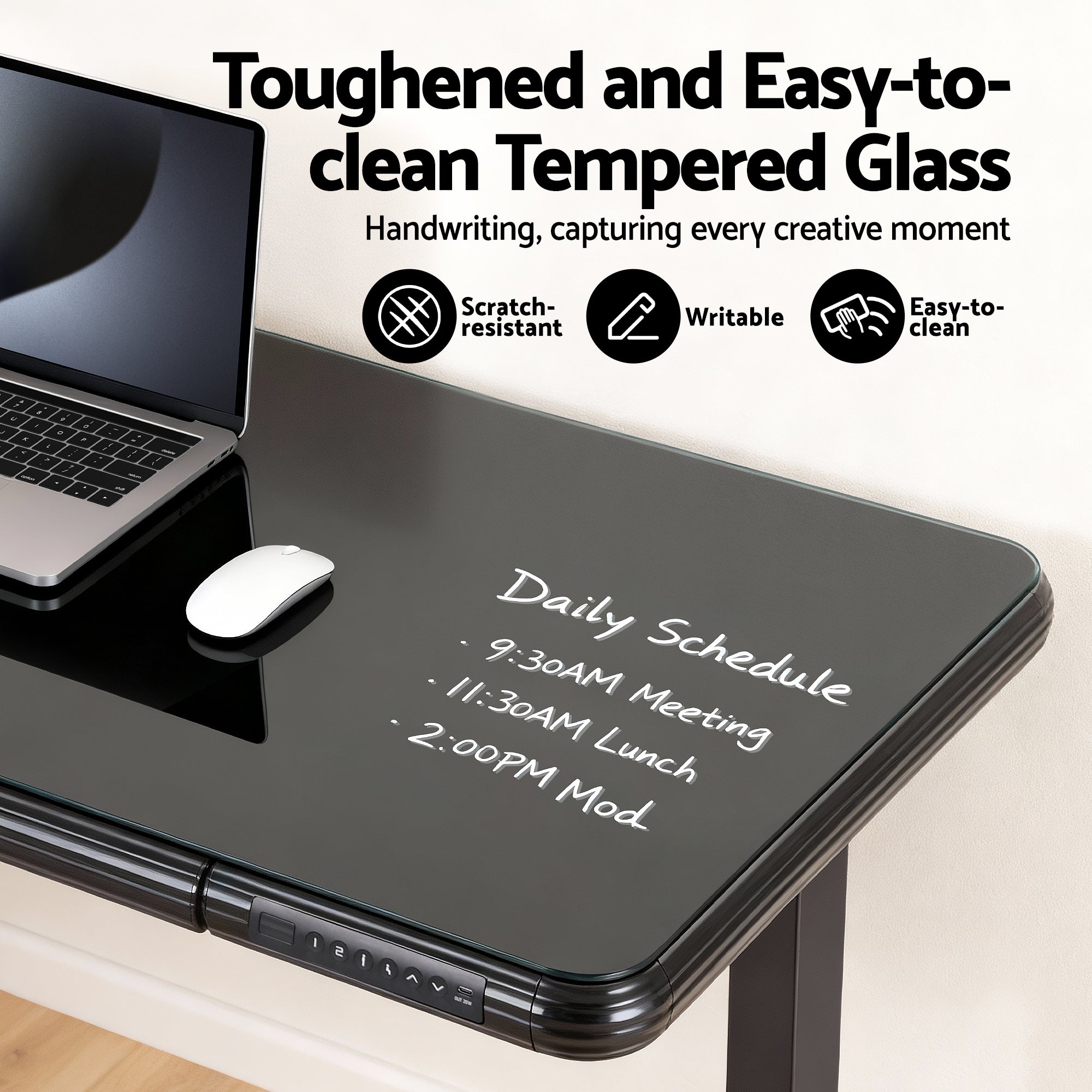 Artiss Electric Standing Desk Motorised Glass Top Black 120CM-Furniture > Office > Desks-PEROZ Accessories