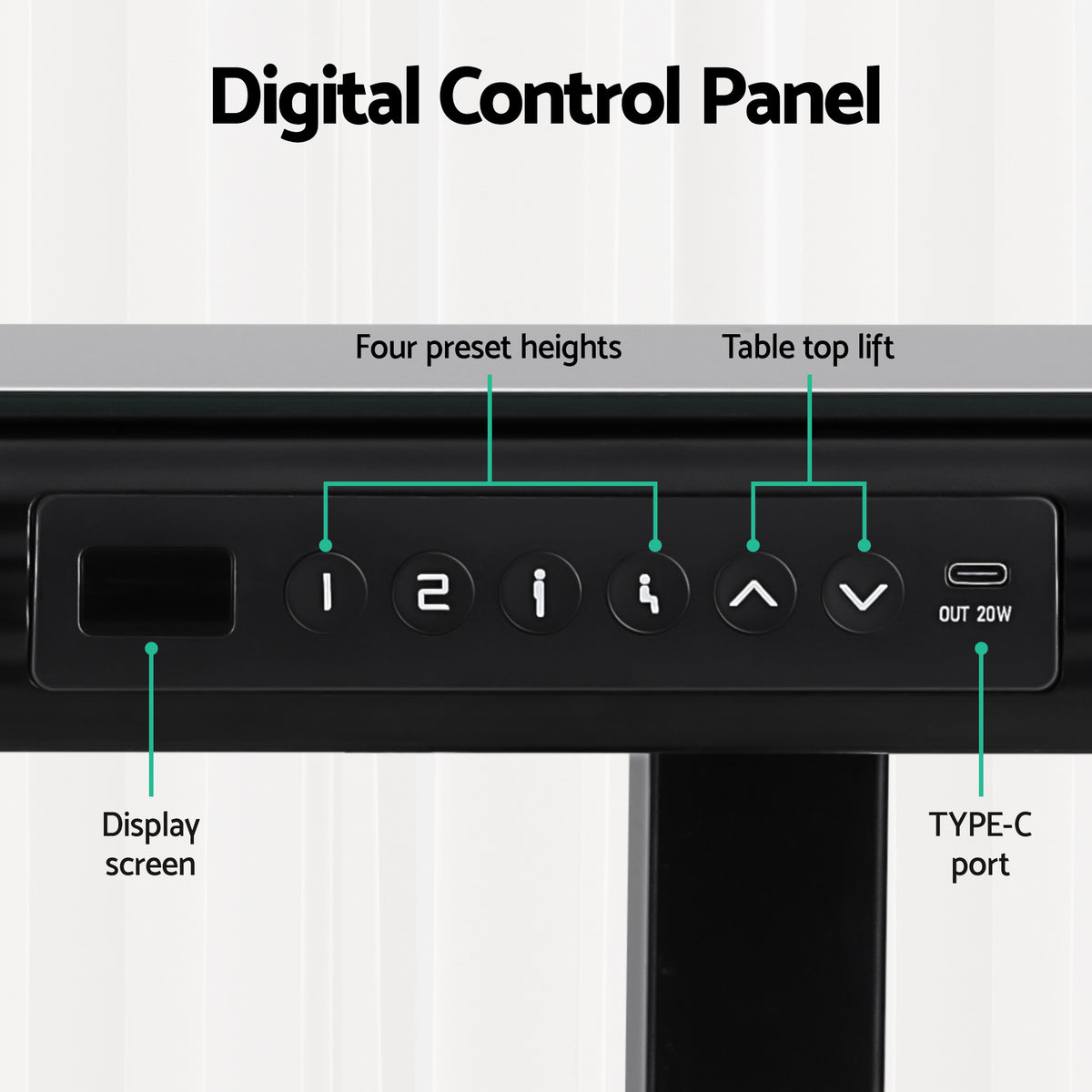 Artiss Electric Standing Desk Motorised Glass Top Black 120CM-Furniture > Office > Desks-PEROZ Accessories