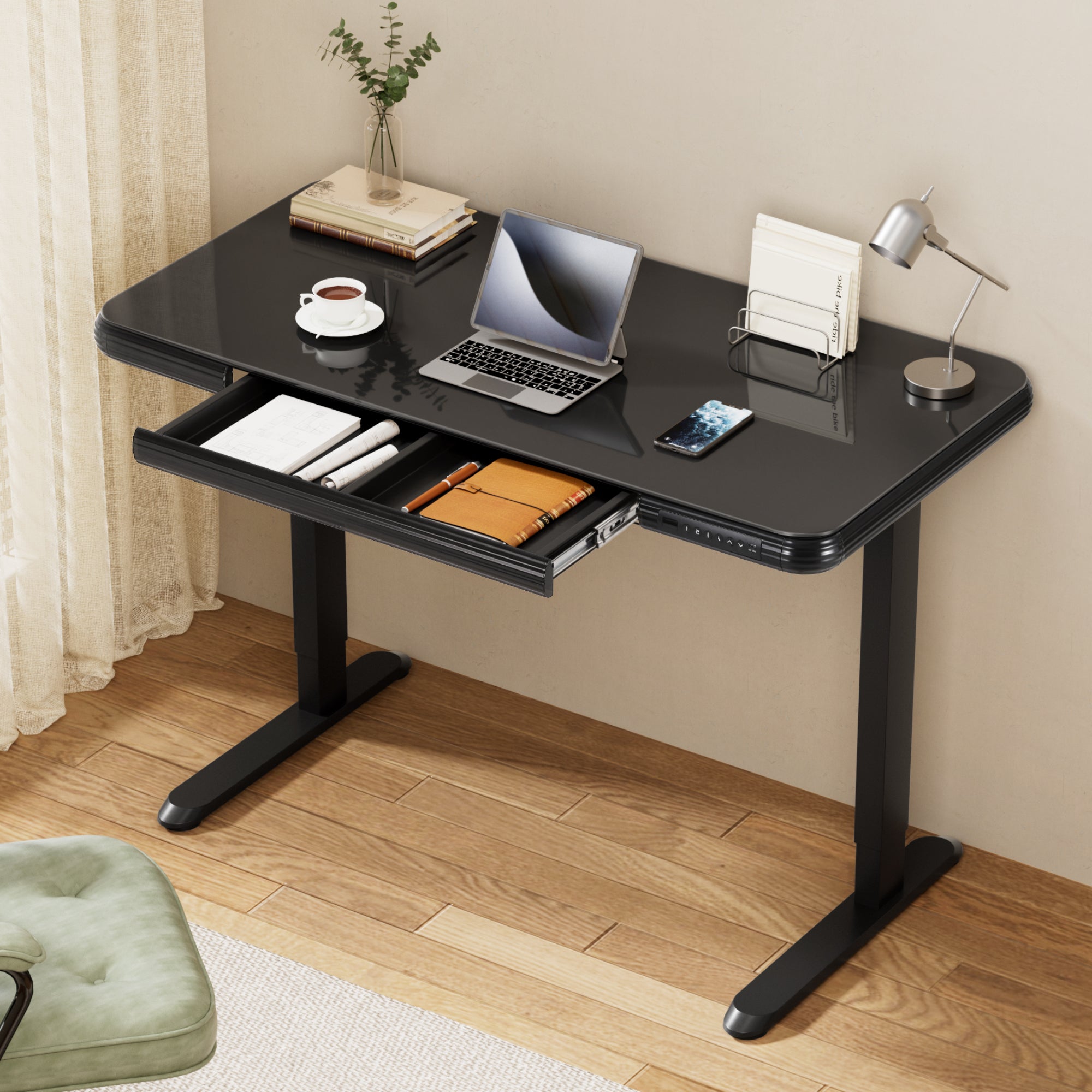 Artiss Standing Desk Motorised Tempered Glass Top Electric Black 120CM-Furniture > Office > Desks-PEROZ Accessories