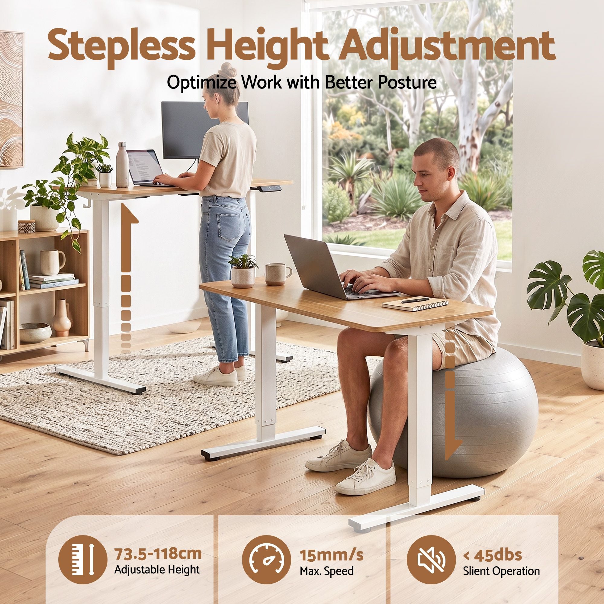 Artiss Standing Desk Electric Adjustable Ergonomic Office Table 100cm Oak