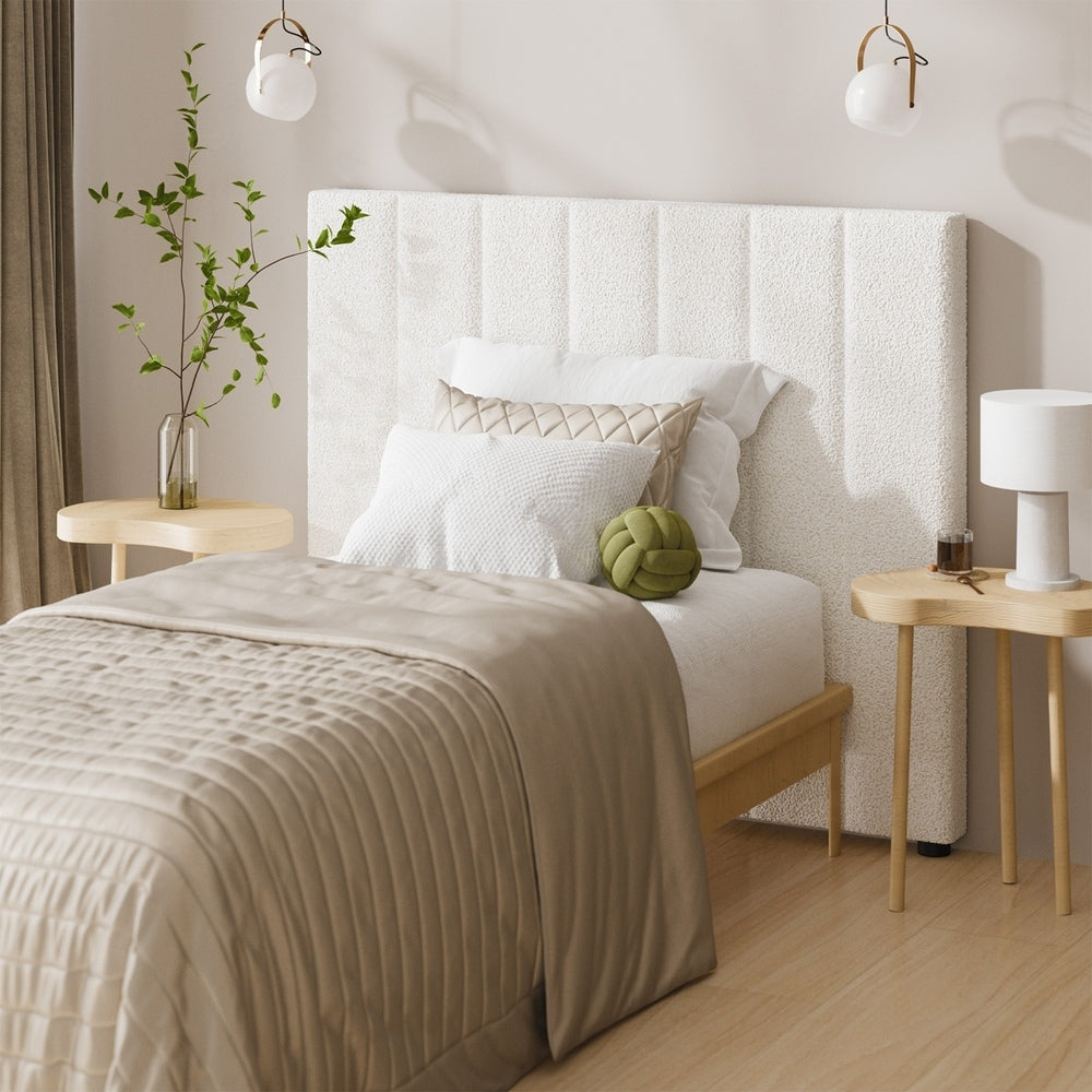 Oikiture Bed Frame Headboard King Single White Boucle-Headboards-PEROZ Accessories