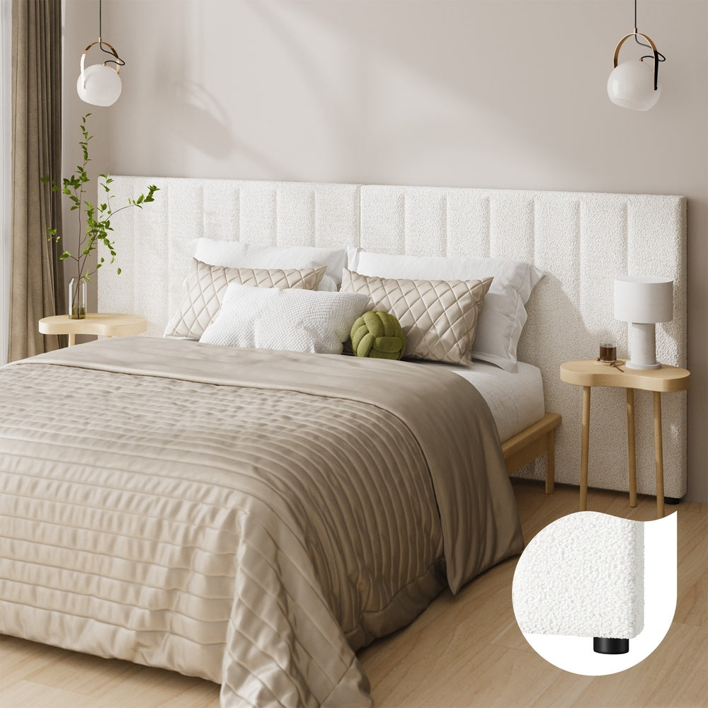Oikiture Bed Frame Headboard Double Queen King White Boucle-Headboards-PEROZ Accessories