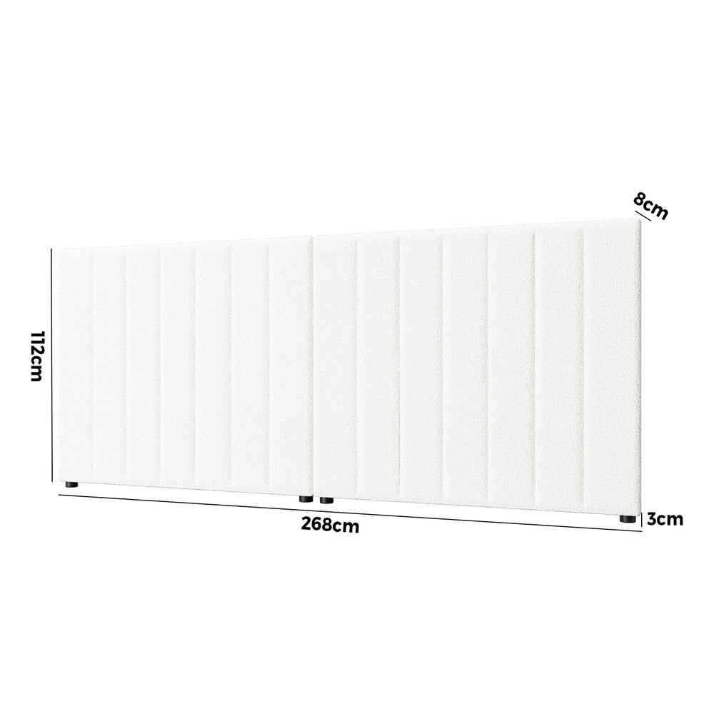 Oikiture Bed Frame Headboard Double Queen King White Boucle-Headboards-PEROZ Accessories