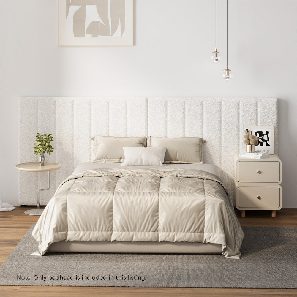 Oikiture Bed Frame Headboard Double Queen King White Boucle-Headboards-PEROZ Accessories