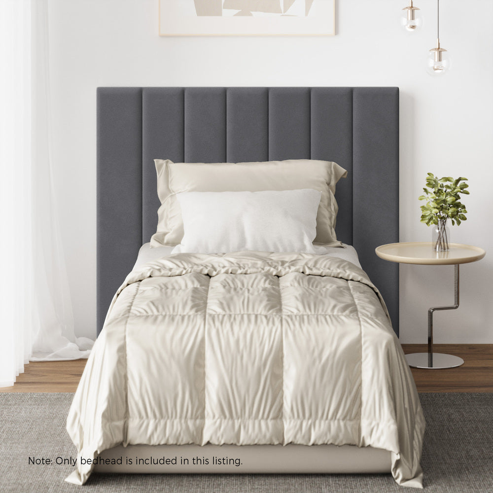 Oikiture Bed Frame Headboard King Single Size Grey Velvet-Headboard-PEROZ Accessories