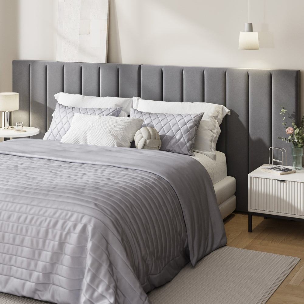 Oikiture Bed Frame Headboard Double Queen King Size Grey Velvet-Headboard-PEROZ Accessories