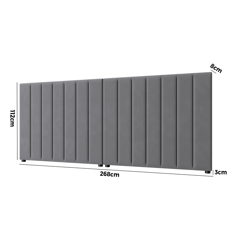 Oikiture Bed Frame Headboard Double Queen King Size Grey Velvet-Headboard-PEROZ Accessories