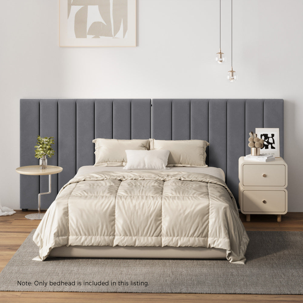 Oikiture Bed Frame Headboard Double Queen King Size Grey Velvet-Headboard-PEROZ Accessories