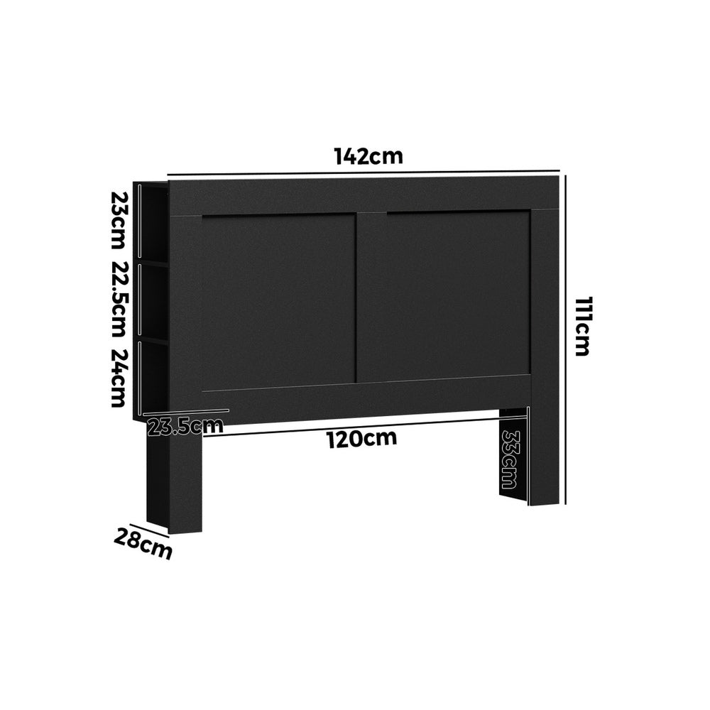 Oikiture Headboard Double Size Bedhead with Storage Shelves Black-Headboard-PEROZ Accessories