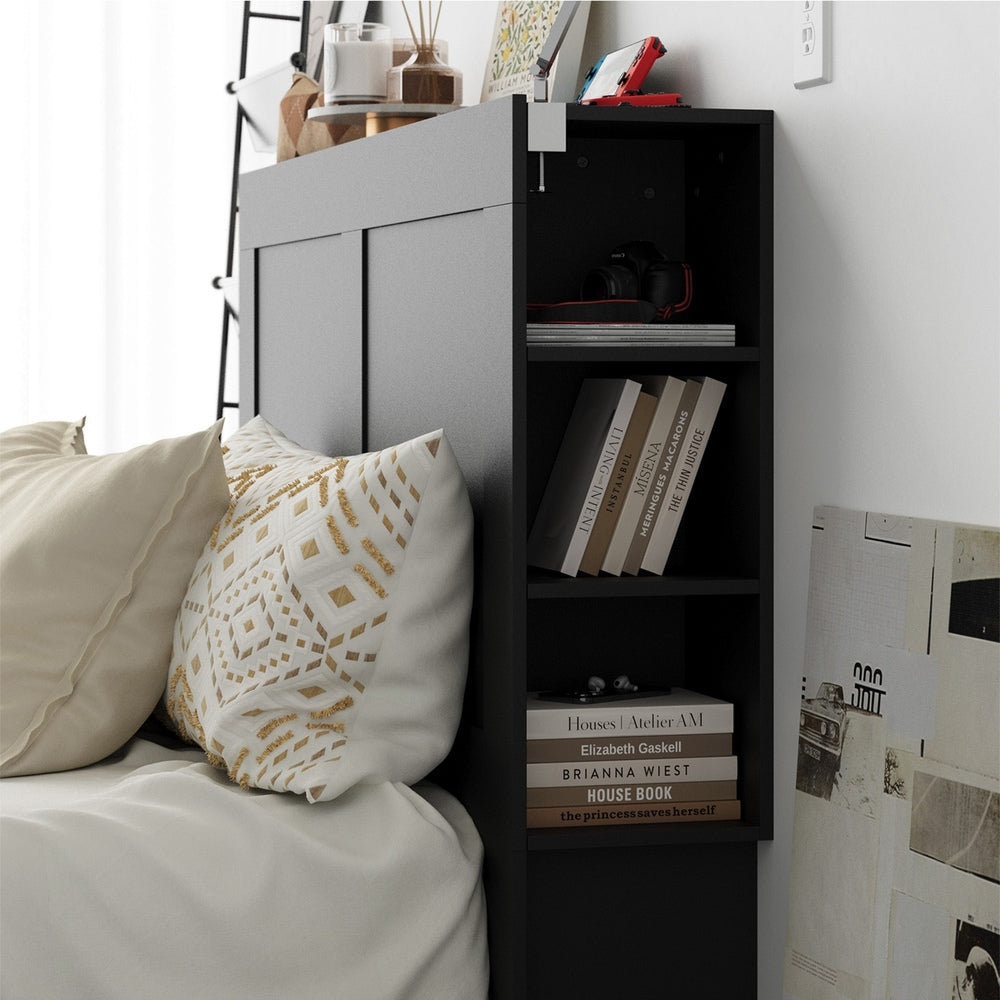Oikiture Headboard Double Size Bedhead with Storage Shelves Black-Headboard-PEROZ Accessories