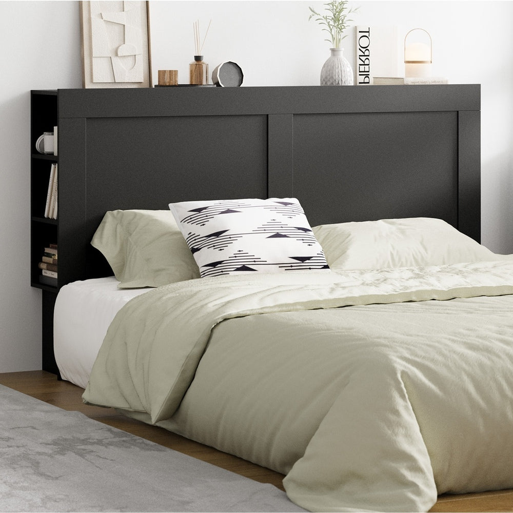 Oikiture Headboard King Size Bedhead with Storage Shelves Black-Headboard-PEROZ Accessories