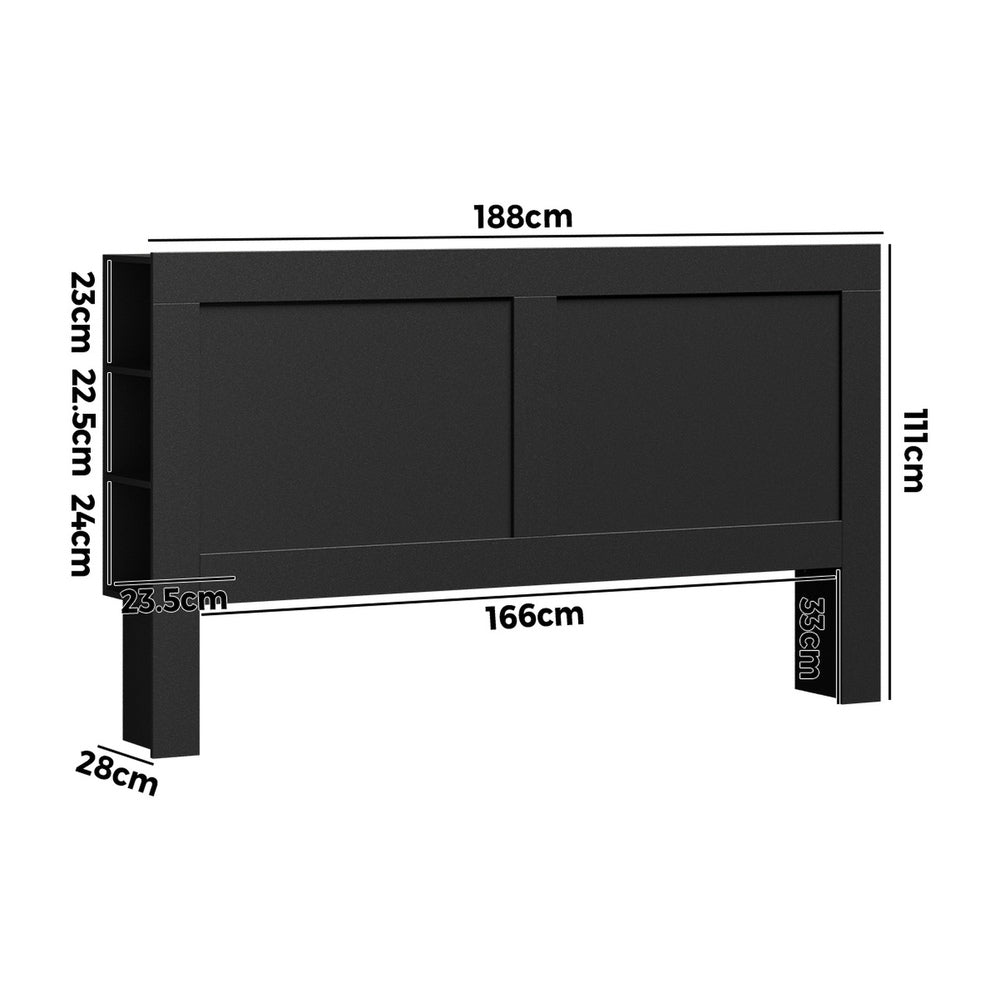 Oikiture Headboard King Size Bedhead with Storage Shelves Black-Headboard-PEROZ Accessories