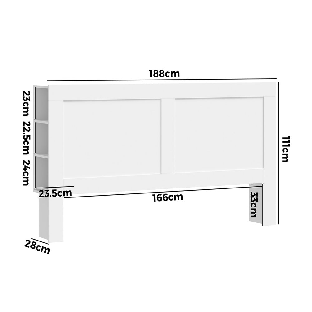 Oikiture Bed Head with Shelves King Size White-Headboard-PEROZ Accessories