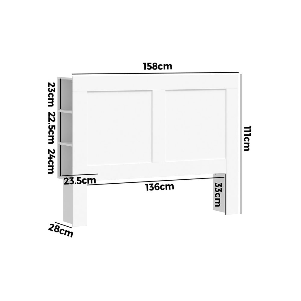 Oikiture Bed Head with Shelves Queen Size White-Headboard-PEROZ Accessories
