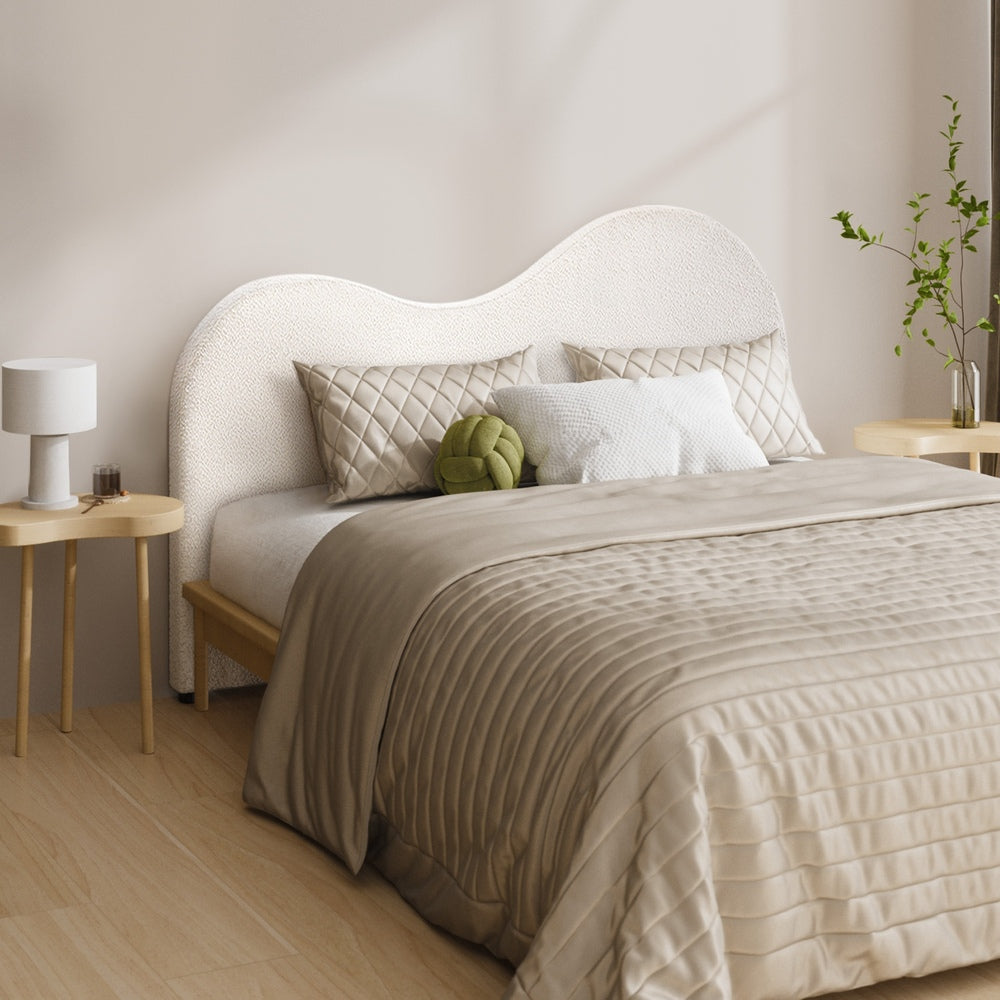 Oikiture Bed Head King Size Headboard Boucle Fabric White-Headboards-PEROZ Accessories