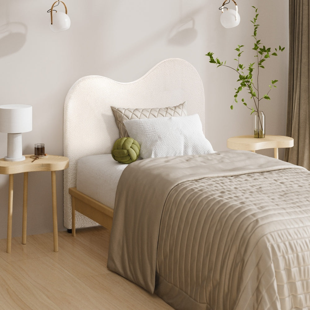 Oikiture Bed Head King Single Headboard Boucle Fabric White-Headboards-PEROZ Accessories