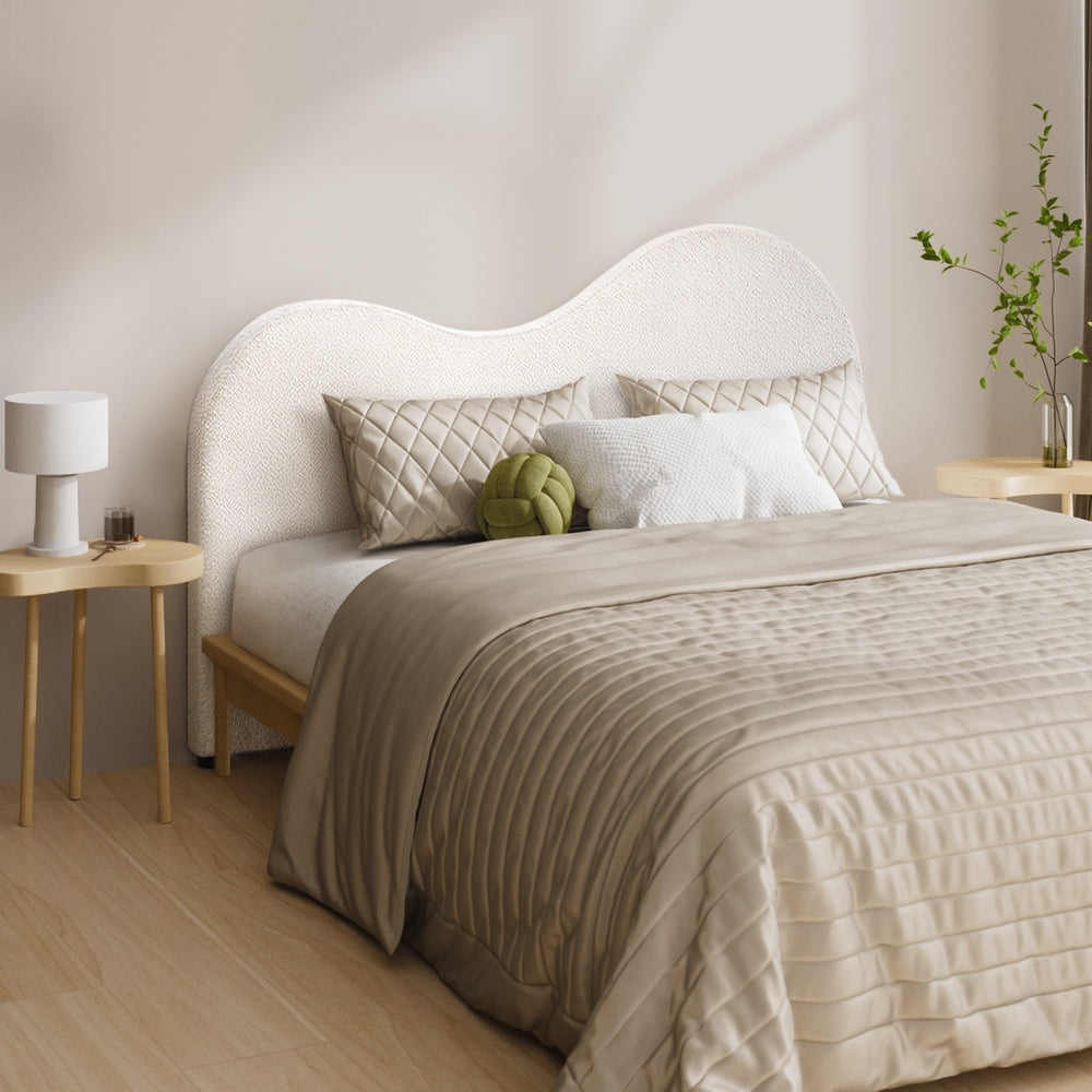 Oikiture Bed Head Queen Size Headboard Boucle Fabric White-Headboards-PEROZ Accessories
