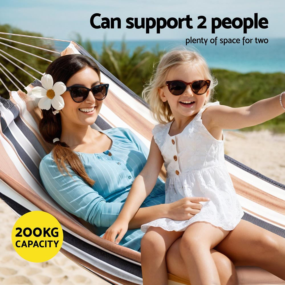 Gardeon Hammock Bed Outdoor Camping Hammocks Beige Grey-Home & Garden > Hammocks > Hammocks & Accessories-PEROZ Accessories