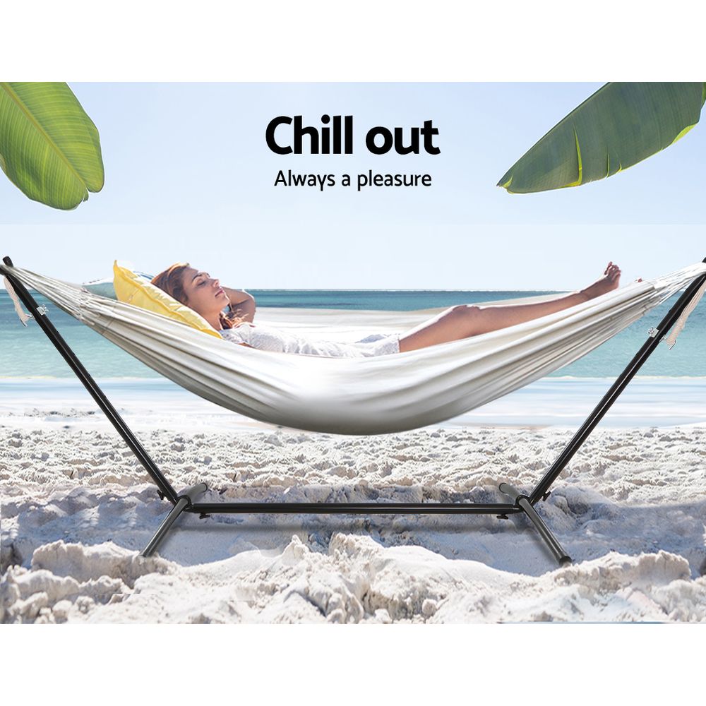 Gardeon Hammock Bed Camping Chair Outdoor Lounge Single Cotton with Stand-Hammock-PEROZ Accessories